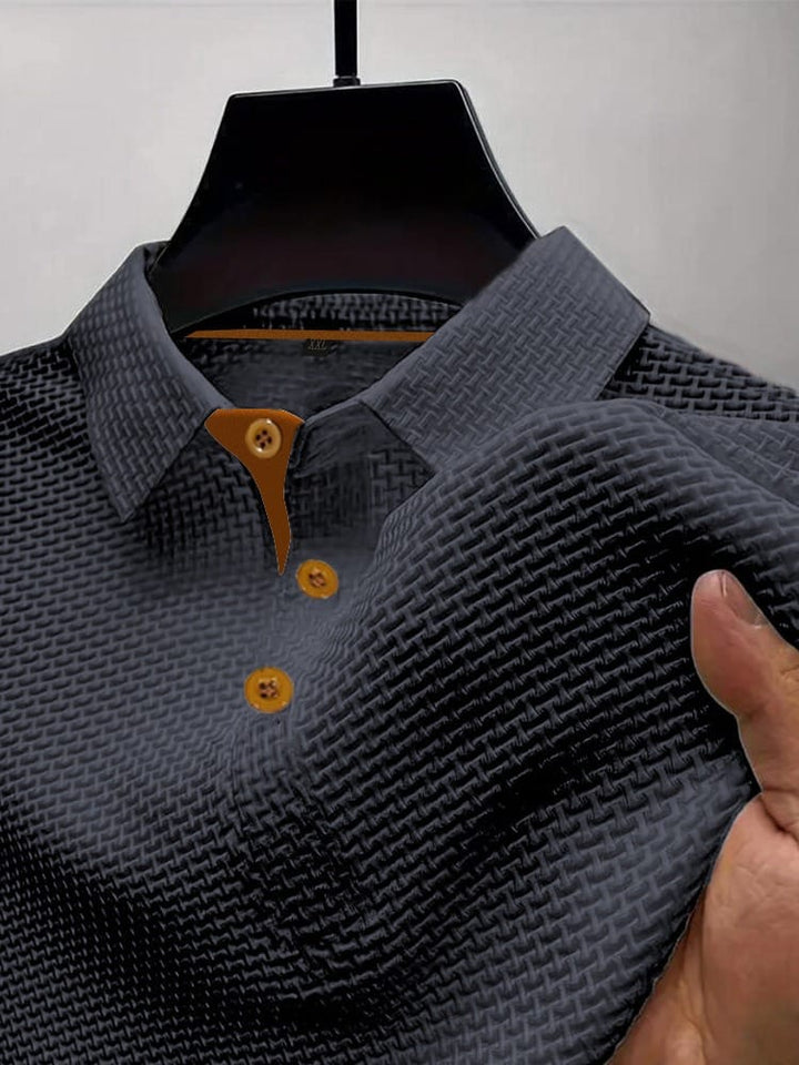 Men's Textured Knit Polo Shirt with Contrast Placket