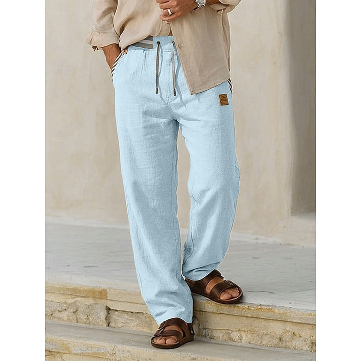 Men's Linen Straight-Leg Pants with Drawstring Waist