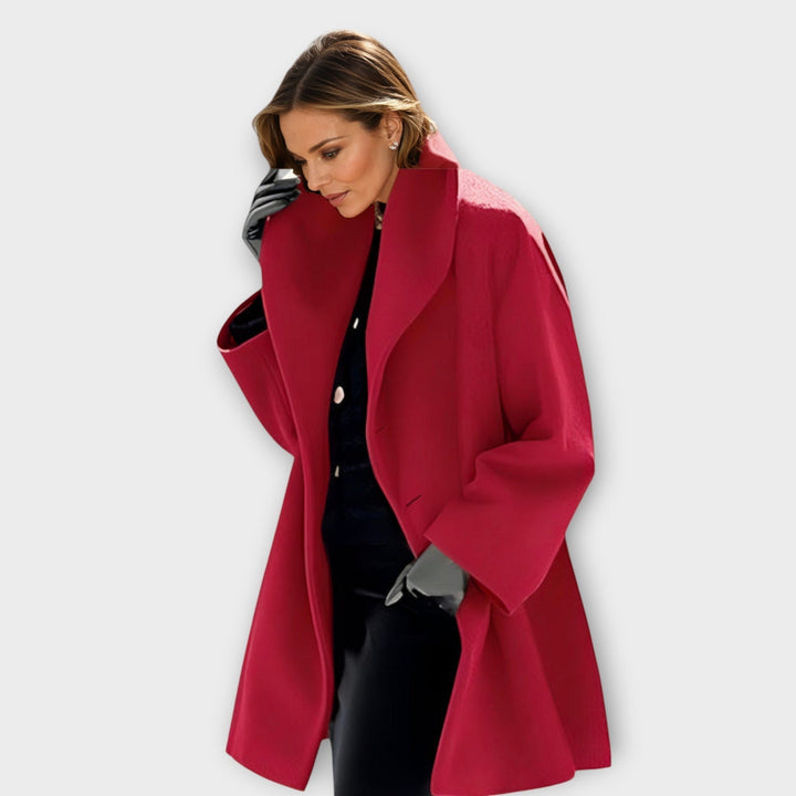 Women's Wind-Resistant Midi Wrap Coat with Oversized Collar