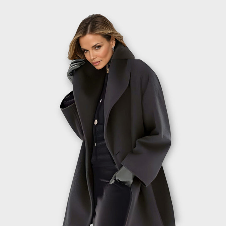 Women's Wind-Resistant Midi Wrap Coat with Oversized Collar