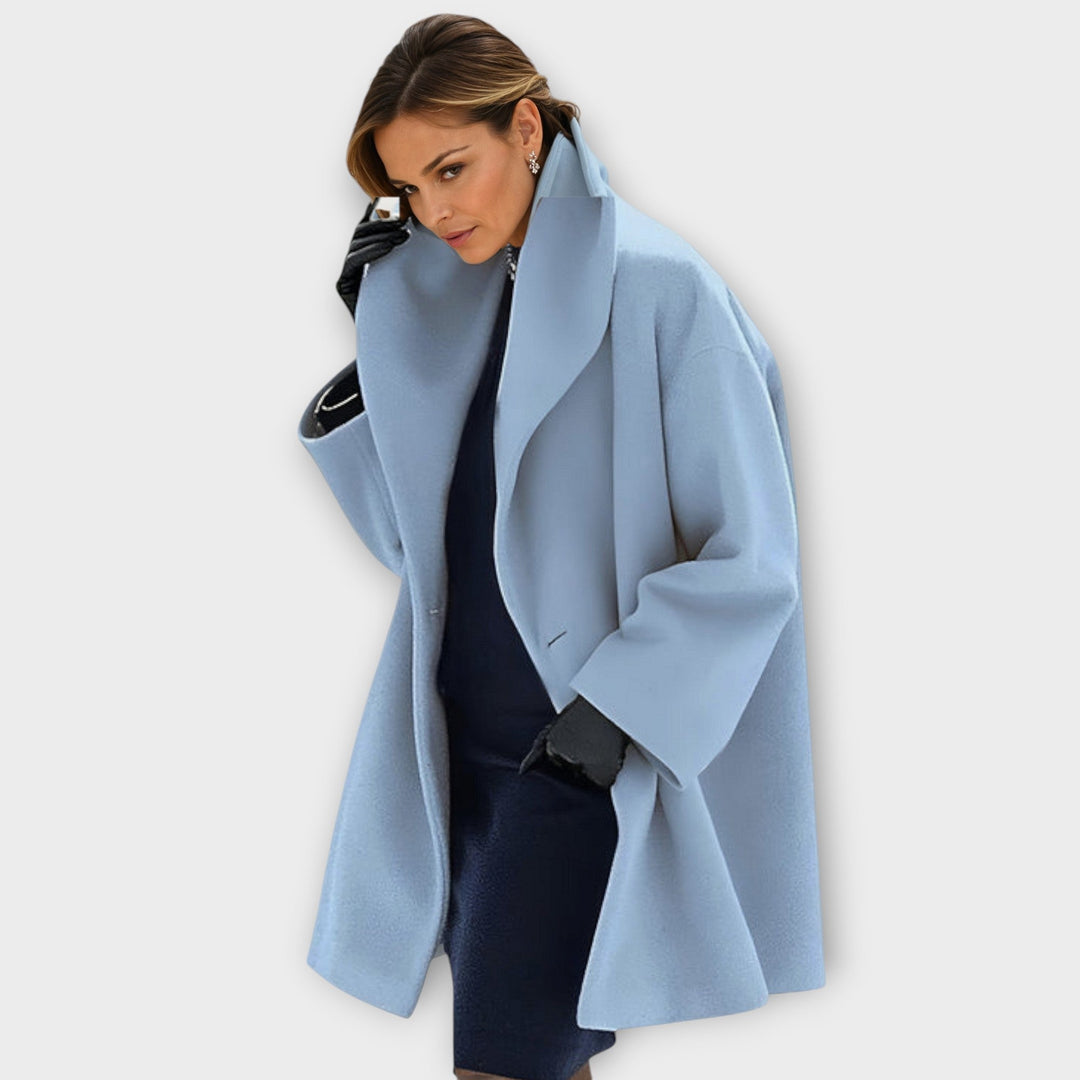 Women's Wind-Resistant Midi Wrap Coat with Oversized Collar
