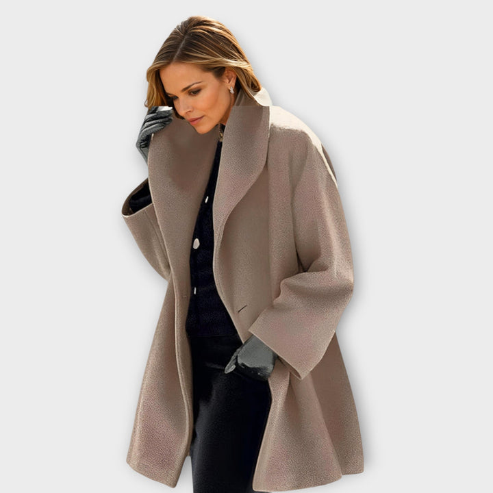 Women's Wind-Resistant Midi Wrap Coat with Oversized Collar