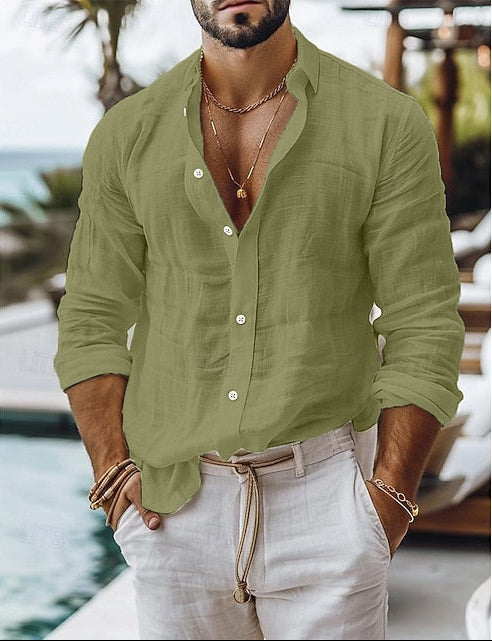 Men's Relaxed Linen Shirt with Camp Collar