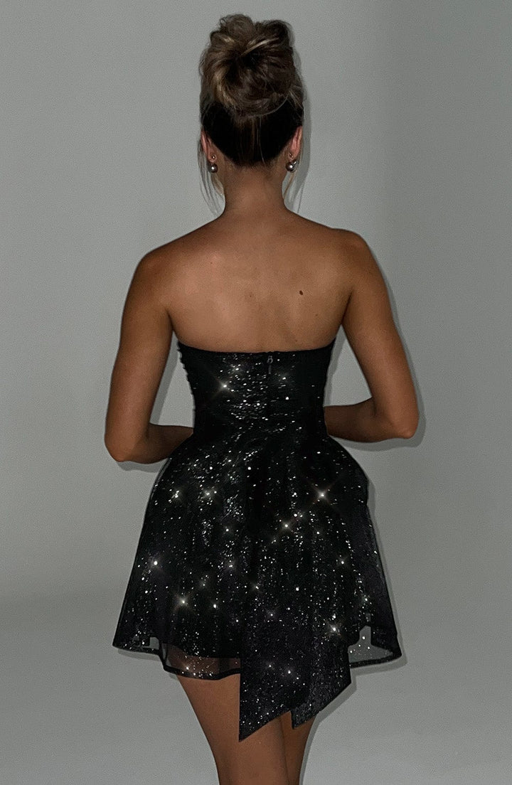 Women's Glitter Mini Party Dress with Ruched Bodice