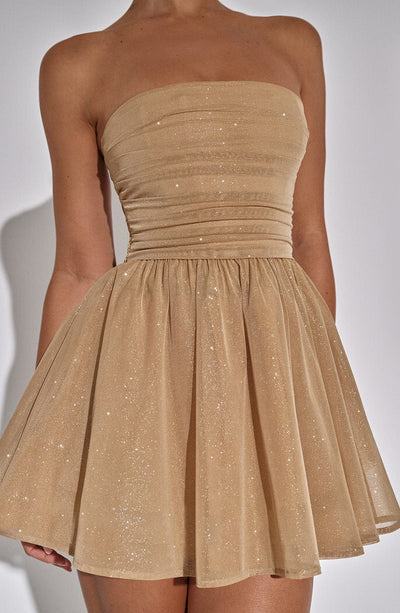Women's Glitter Mini Party Dress with Ruched Bodice
