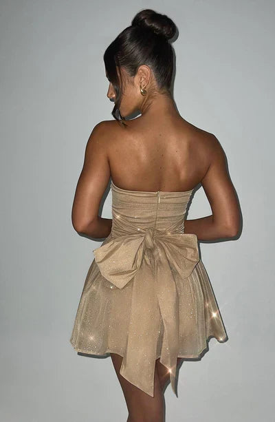 Women's Glitter Mini Party Dress with Ruched Bodice