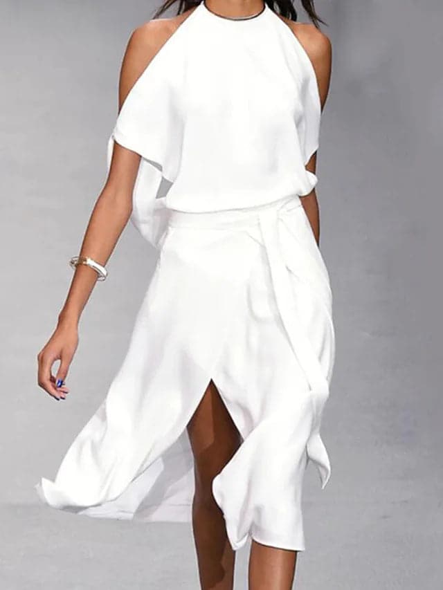 Clara | Formal Halter Neck Evening Midi Dress