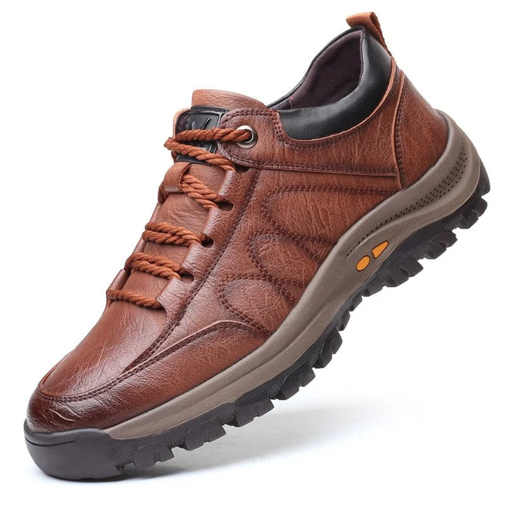 Leather Lace-Up Hiking Shoes with Rugged Sole