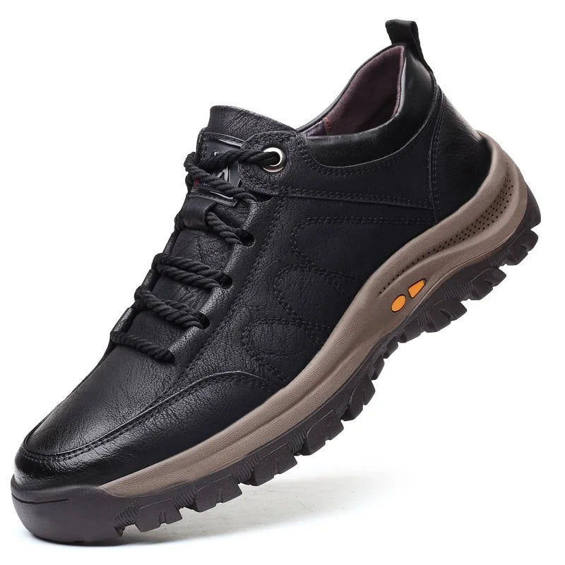 Leather Lace-Up Hiking Shoes with Rugged Sole