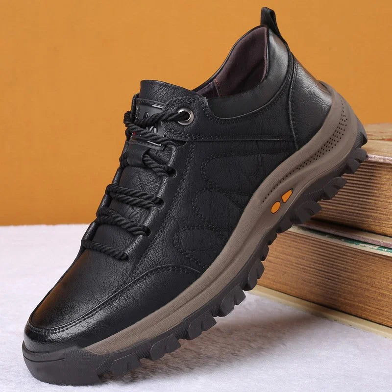 Leather Lace-Up Hiking Shoes with Rugged Sole
