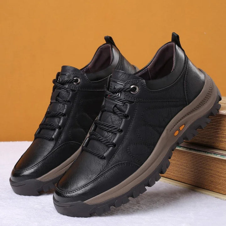 Leather Lace-Up Hiking Shoes with Rugged Sole