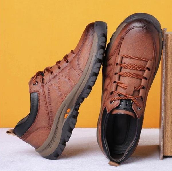 Leather Lace-Up Hiking Shoes with Rugged Sole