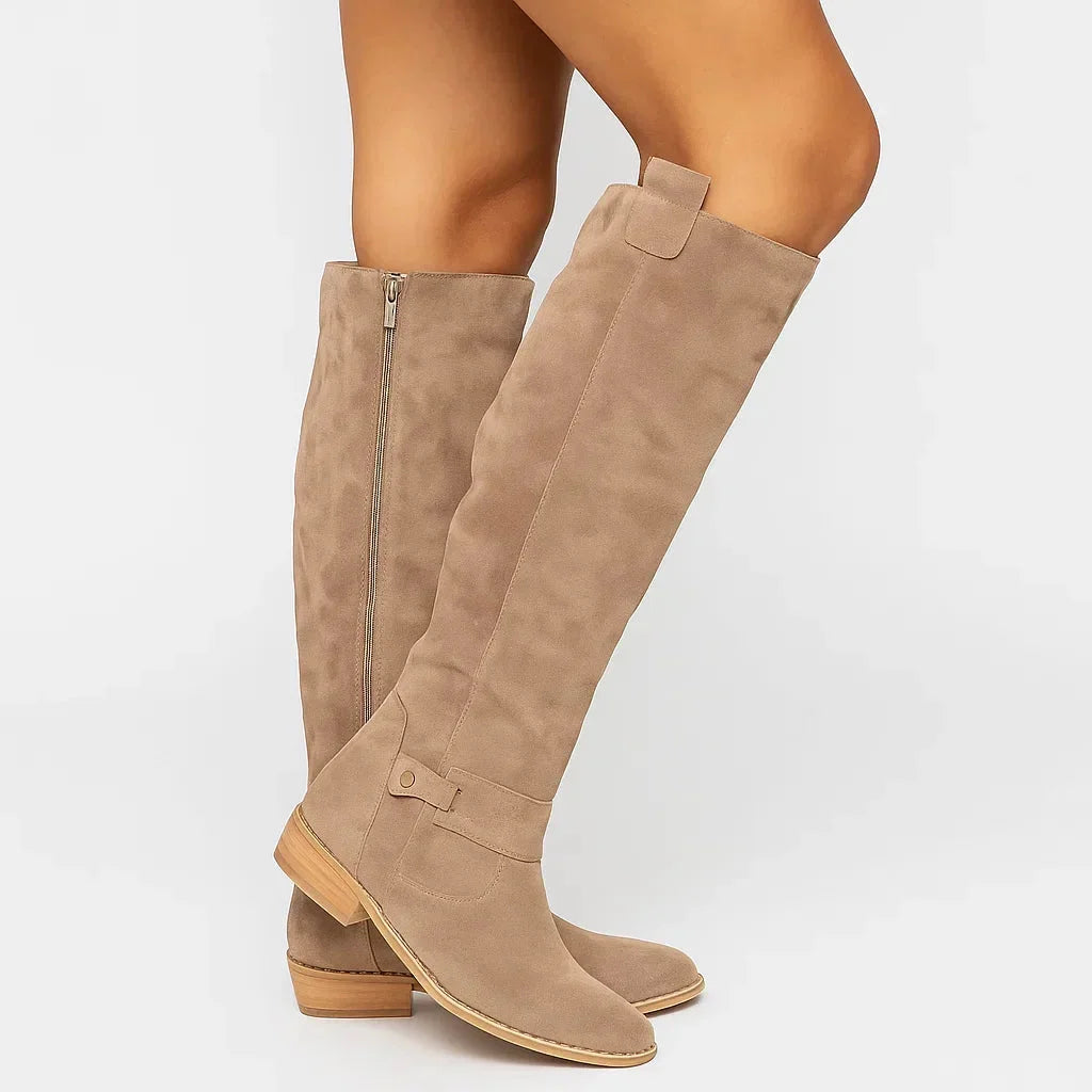 Women's Suede Knee High Boots with Block Heel