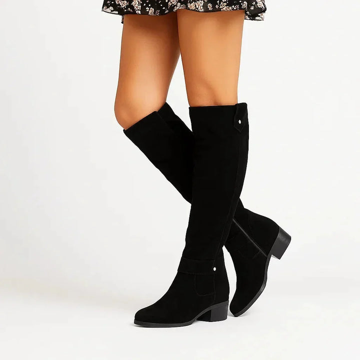 Women's Suede Knee High Boots with Block Heel