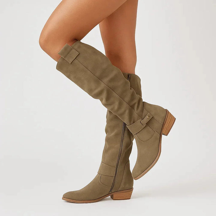 Women's Suede Knee High Boots with Block Heel