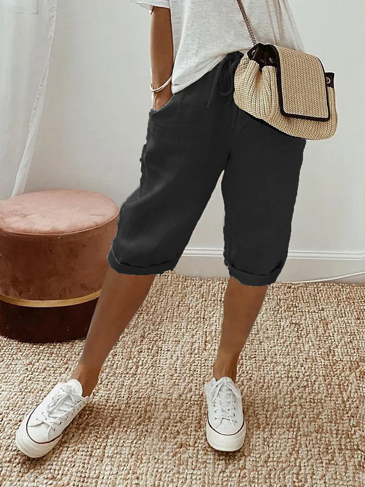 Women's Linen Cuffed Knee-Length Shorts