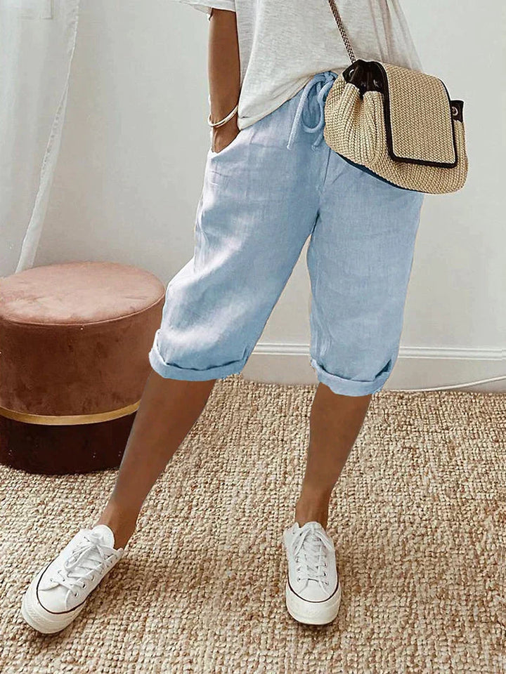 Women's Linen Cuffed Knee-Length Shorts