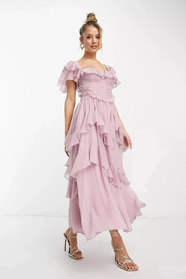 Wedding Guest Ruffle Maxi Dress