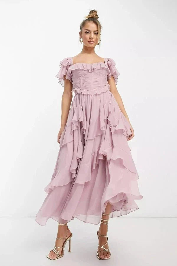 Wedding Guest Ruffle Maxi Dress