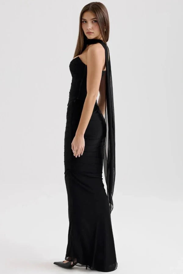 Elegant Ruched Evening Maxi Dress