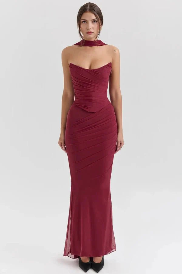Elegant Ruched Evening Maxi Dress