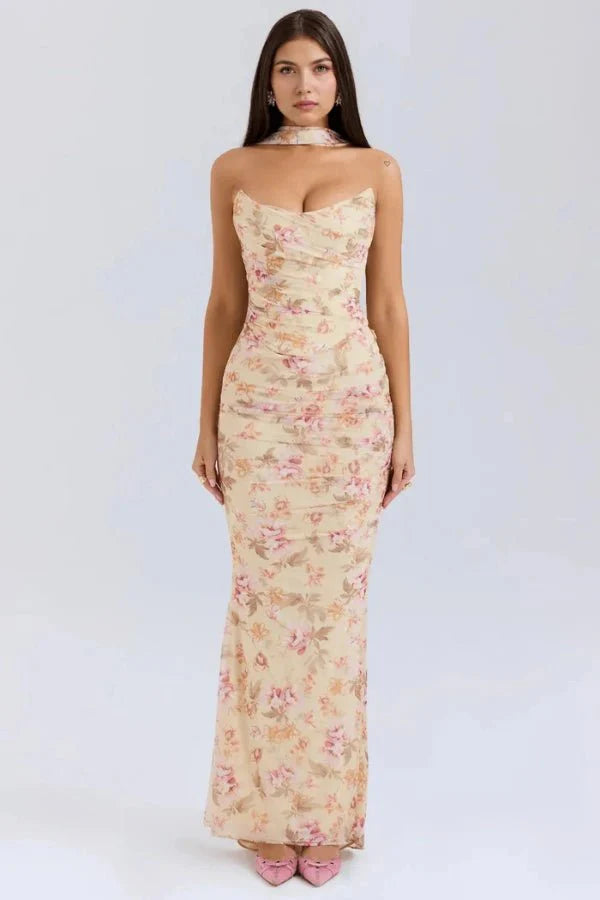 Elegant Ruched Evening Maxi Dress