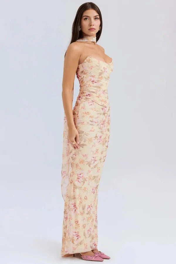 Elegant Ruched Evening Maxi Dress