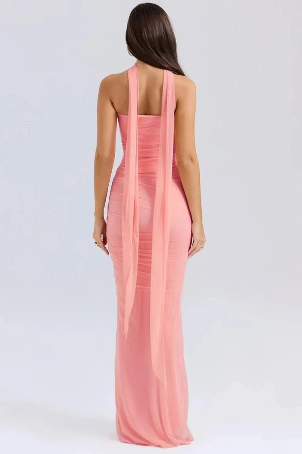 Elegant Ruched Evening Maxi Dress
