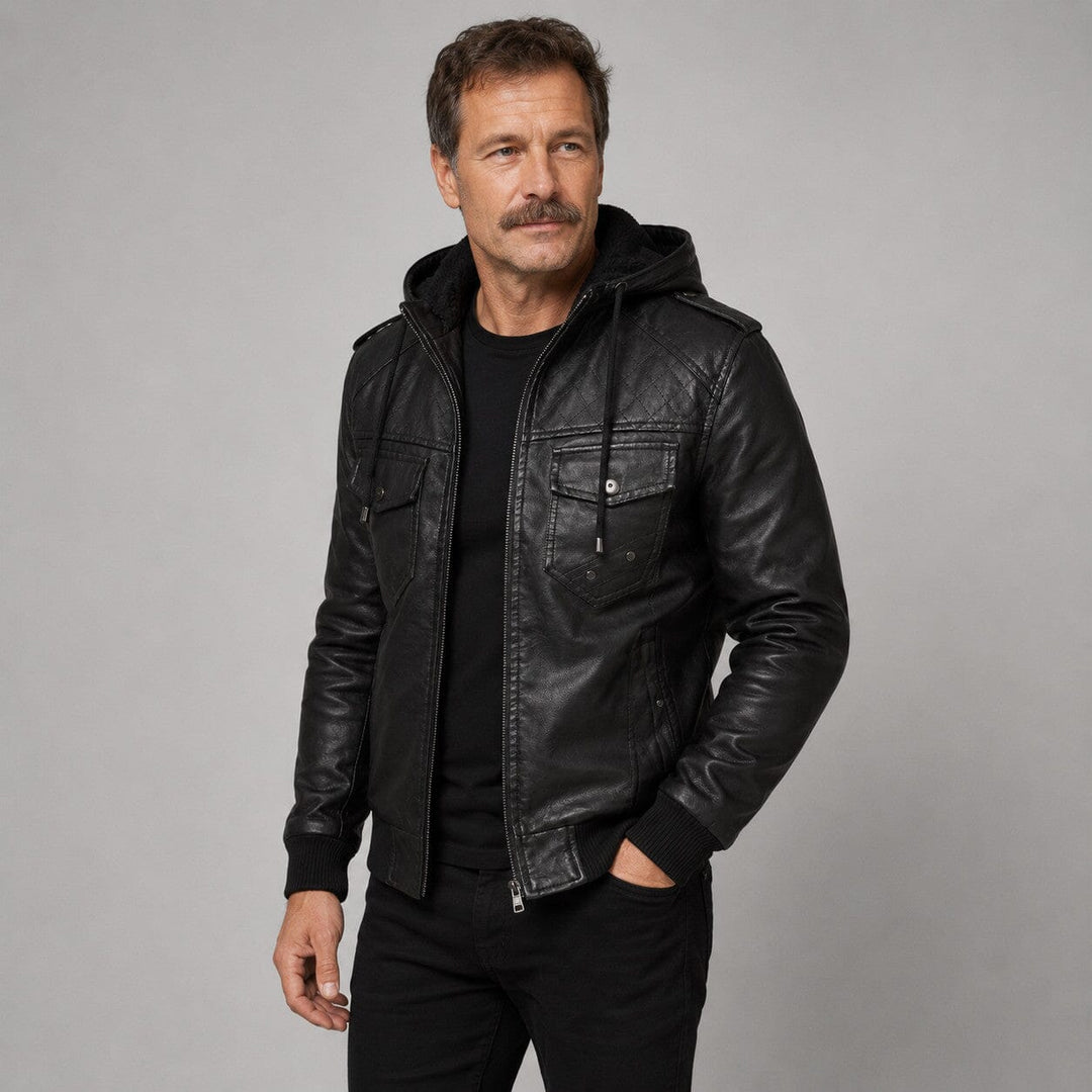 Men's Hooded Jacket with Quilted Shoulder Panels