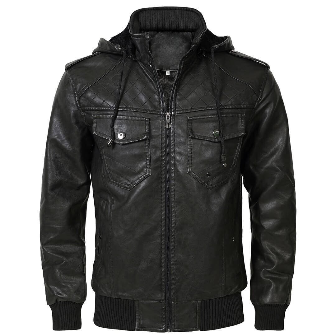 Men's Hooded Jacket with Quilted Shoulder Panels