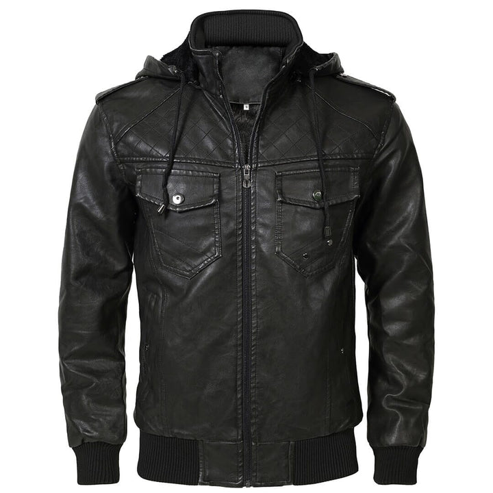 Men's Hooded Jacket with Quilted Shoulder Panels