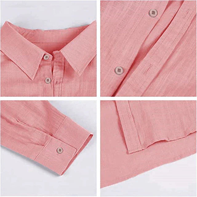 Men's Linen Button-Up Shirt with Point Collar