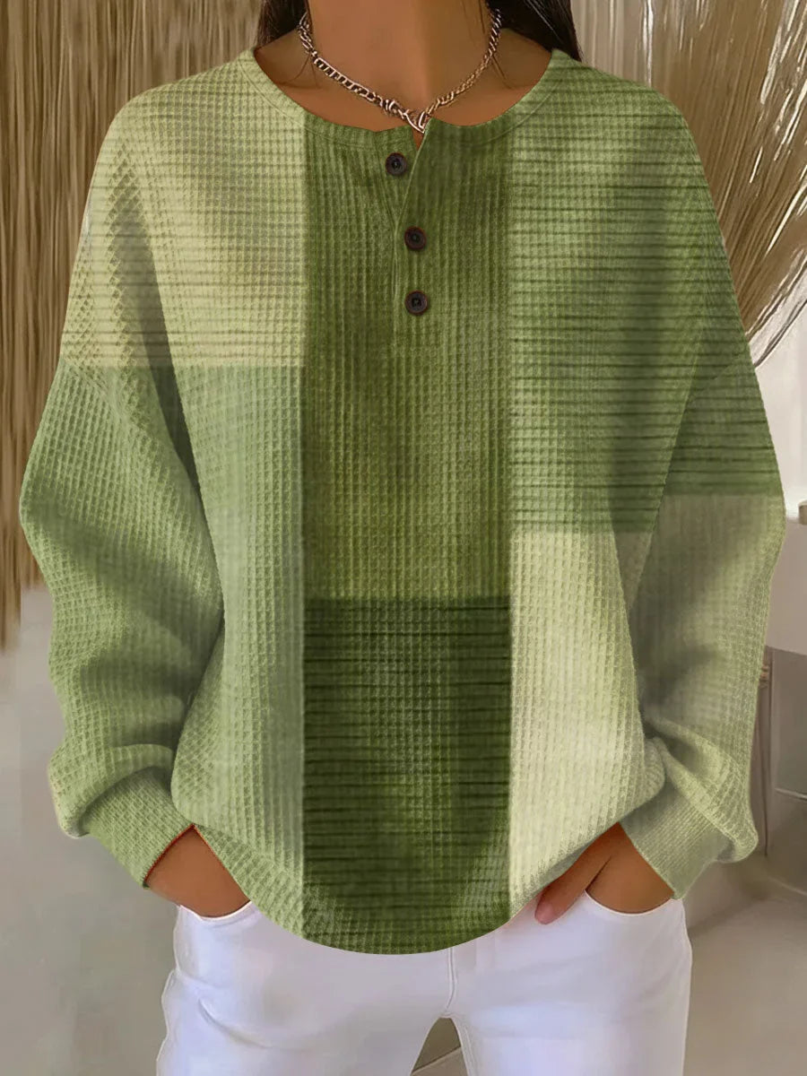 Women's Waffle Knit Henley Top in Colour Block Design