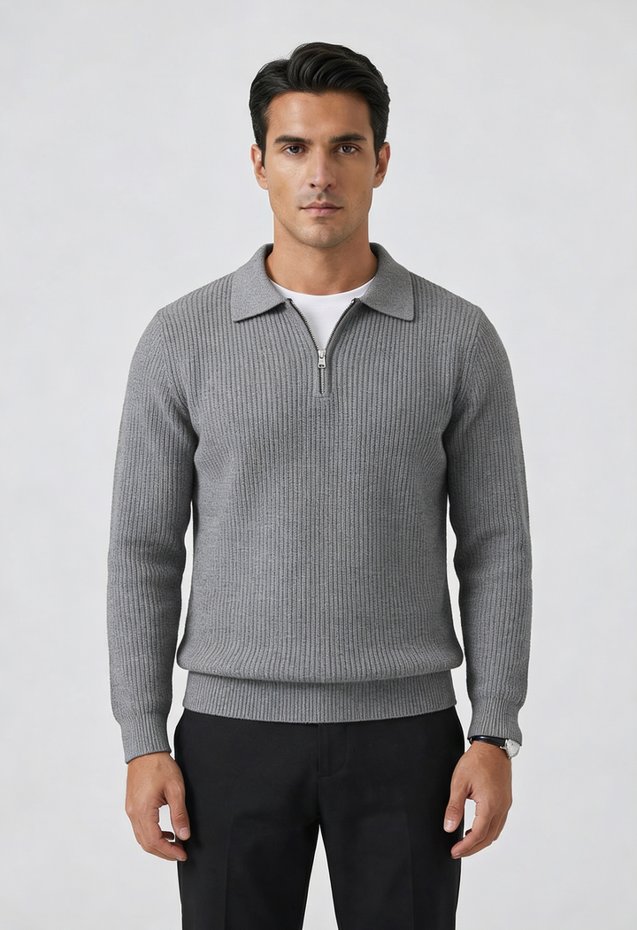 Men's Waffle Knit Quarter Zip Sweater Fitted Silhouette