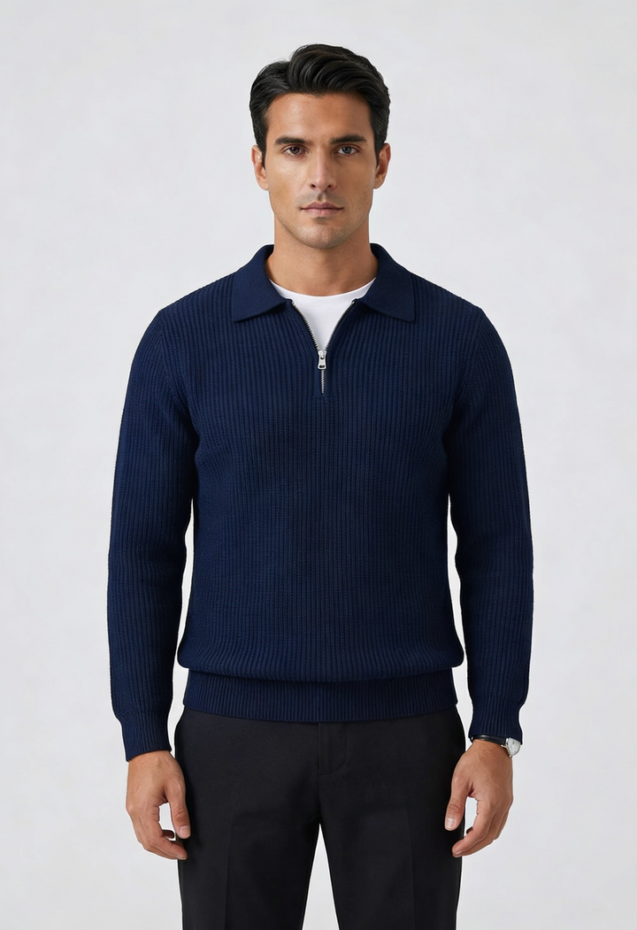Men's Waffle Knit Quarter Zip Sweater Fitted Silhouette