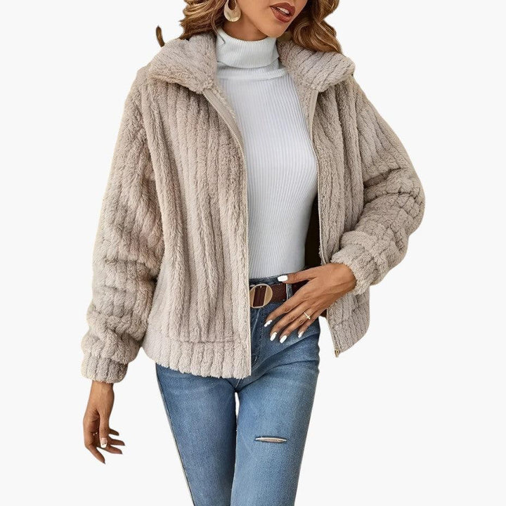 Sienna | Textured Zip Front Fleece Cardigan