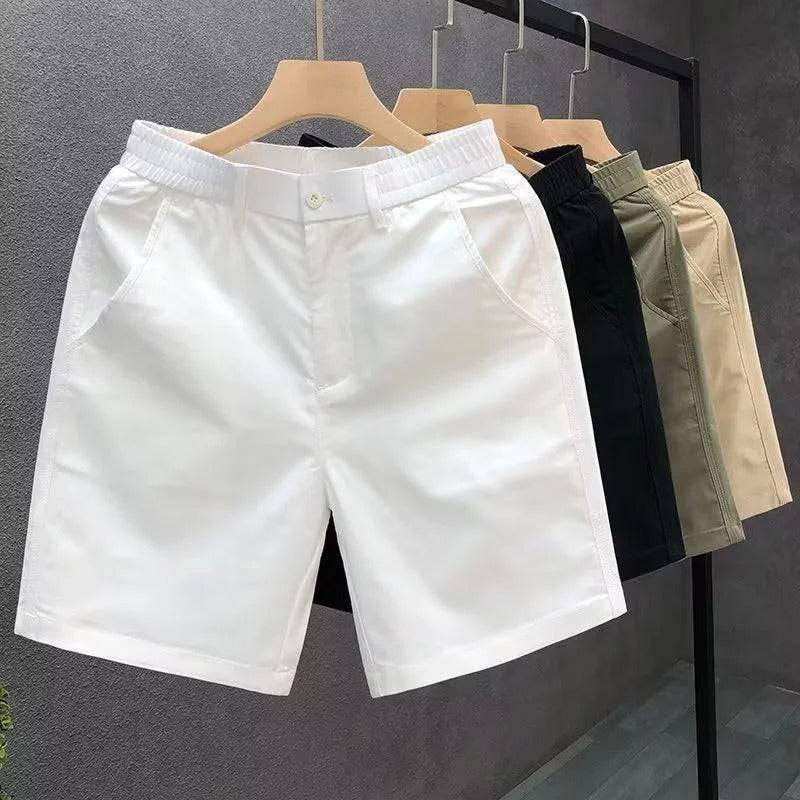 Men's Elastic Waist Chino Shorts with Button Tab Closure
