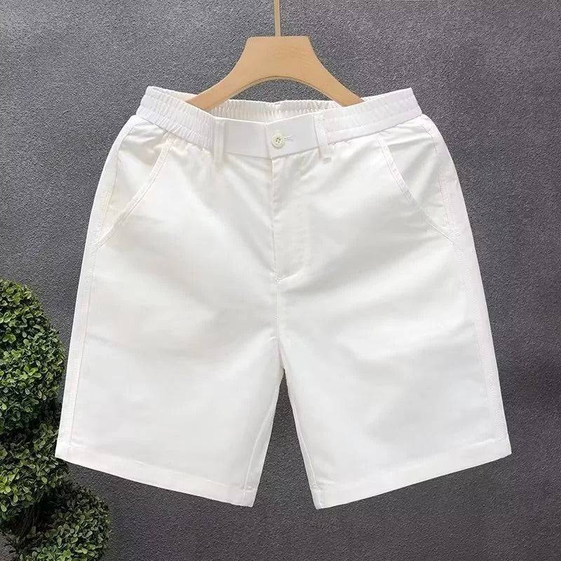 Men's Elastic Waist Chino Shorts with Button Tab Closure