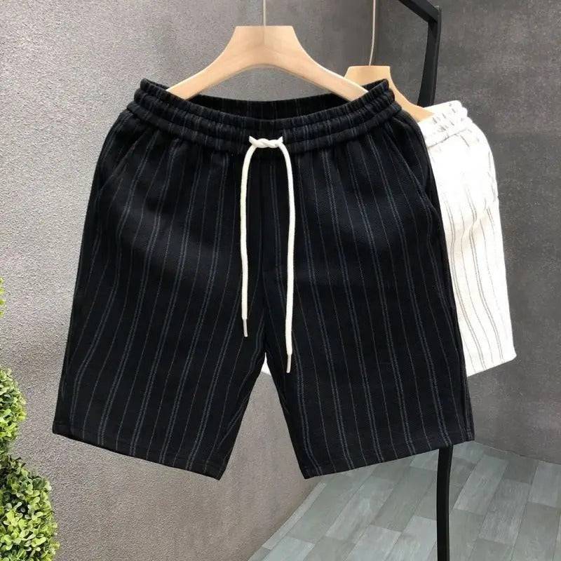 Men's Pinstripe Drawstring Shorts with Elastic Waist