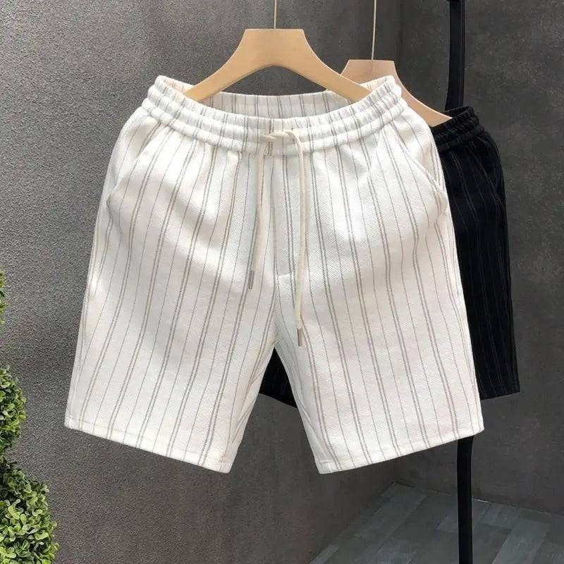 Men's Pinstripe Drawstring Shorts with Elastic Waist