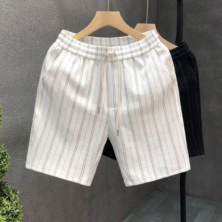 Men's Pinstripe Drawstring Shorts with Elastic Waist