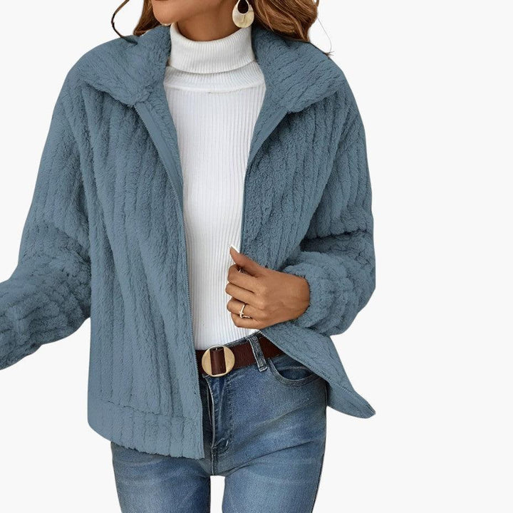 Sienna | Textured Zip Front Fleece Cardigan