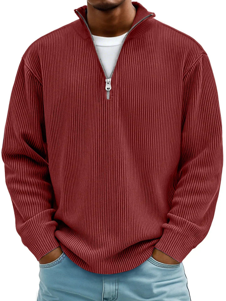 Men's Quarter-Zip Ribbed Knit Jumper