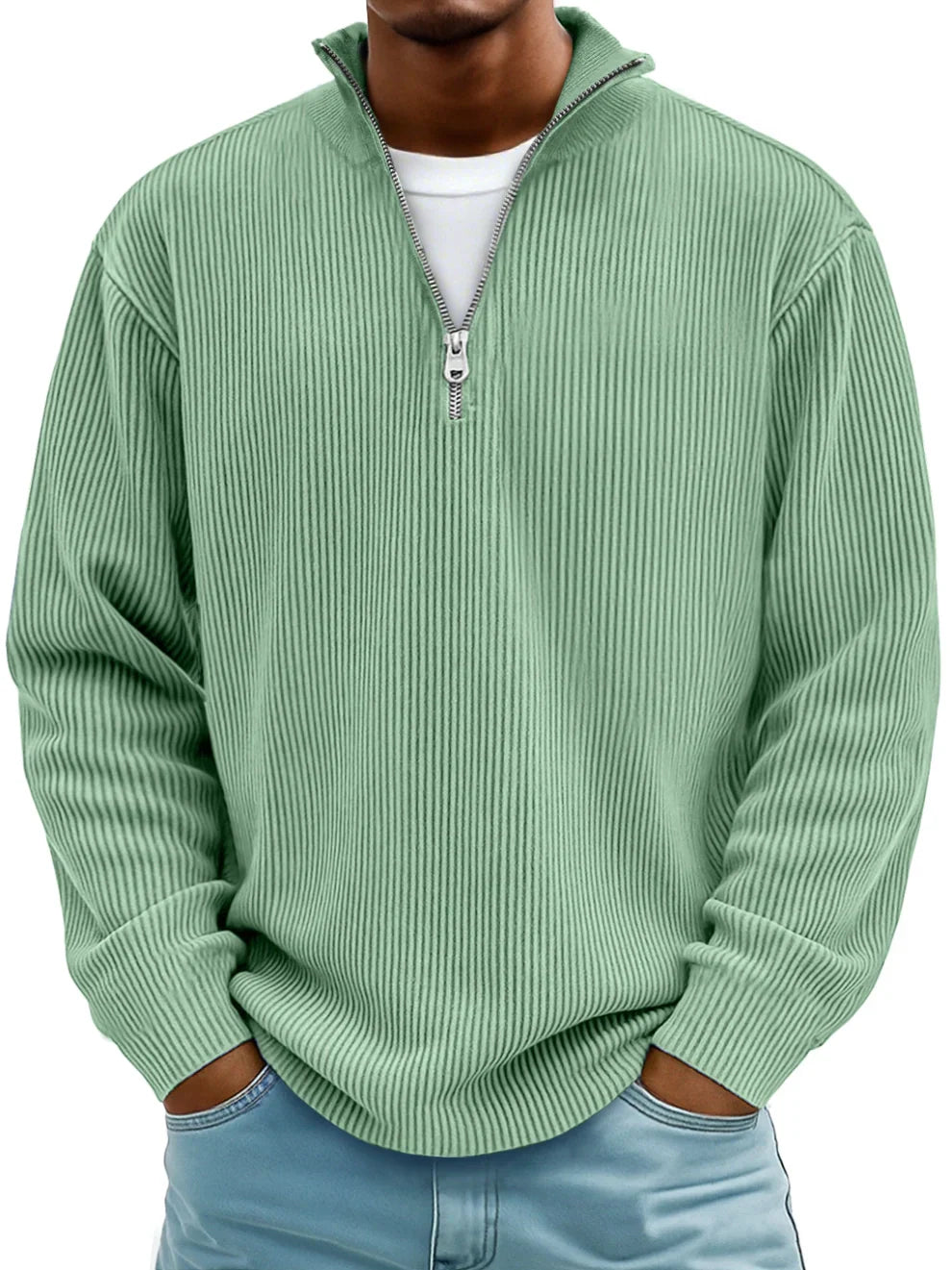 Men's Quarter-Zip Ribbed Knit Jumper