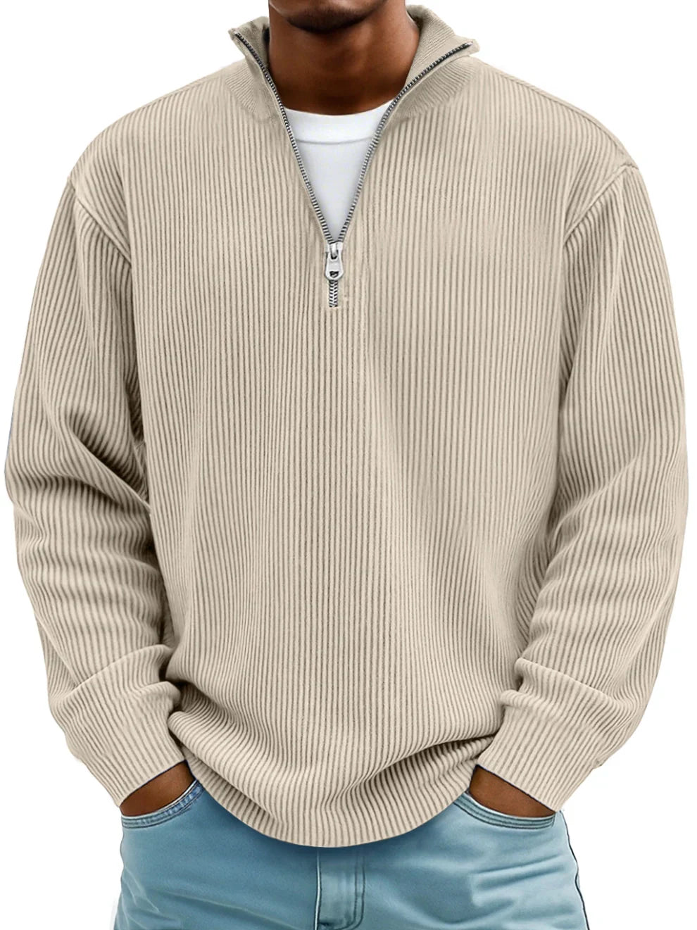 Men's Quarter-Zip Ribbed Knit Jumper
