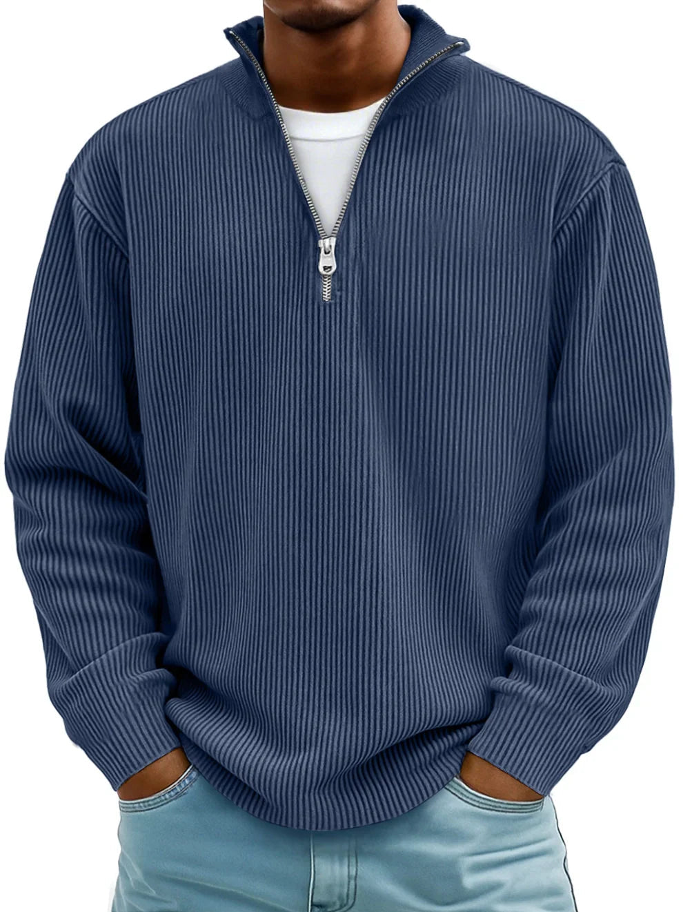 Men's Quarter-Zip Ribbed Knit Jumper