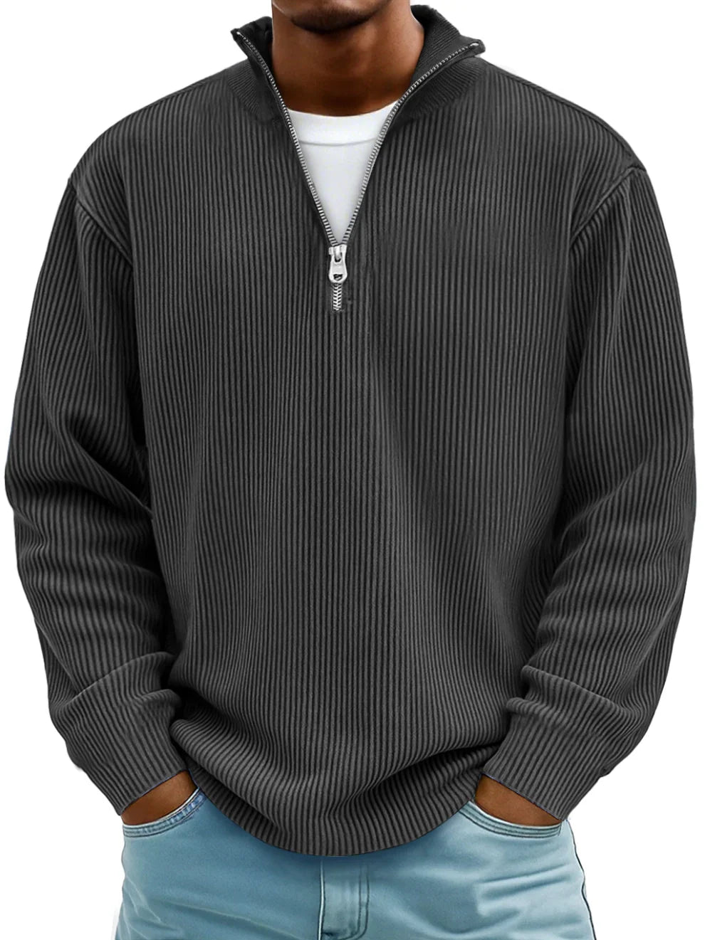 Men's Quarter-Zip Ribbed Knit Jumper