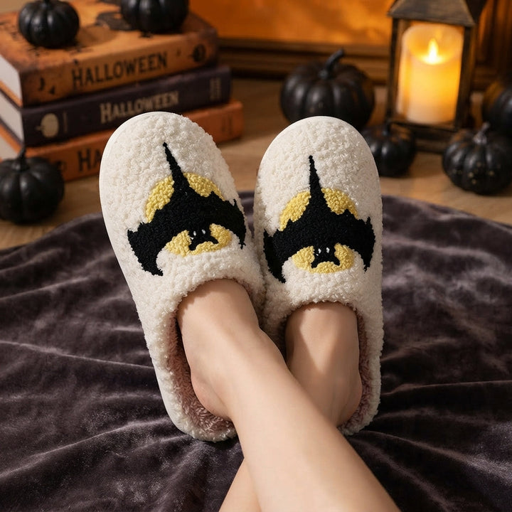 Halloween Bat Print Slippers with Fleece Lining