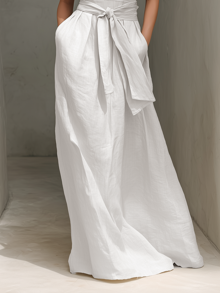 Women's Linen Tie-Waist Maxi Dress