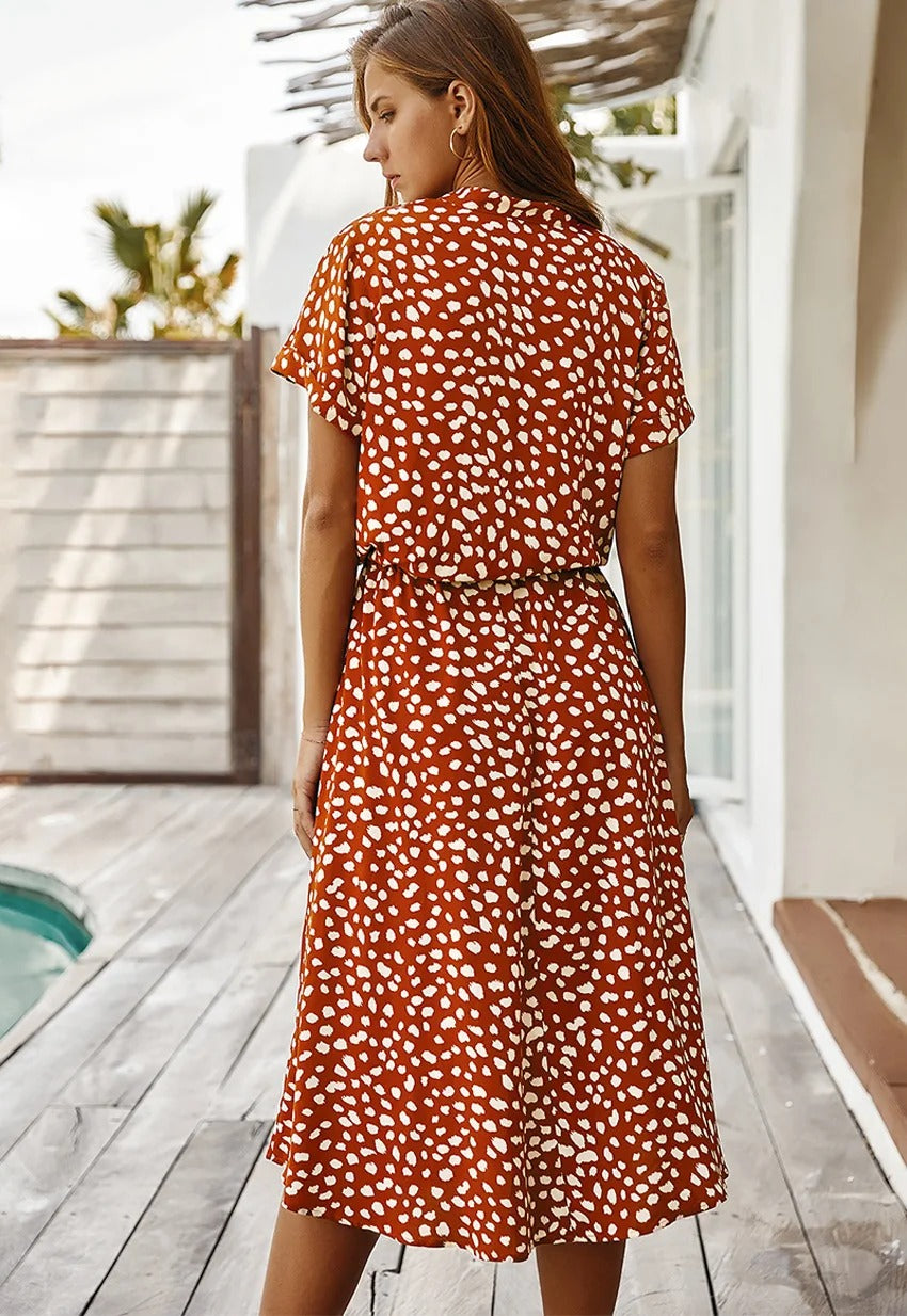 Women's Short Sleeve Printed Midi Dress